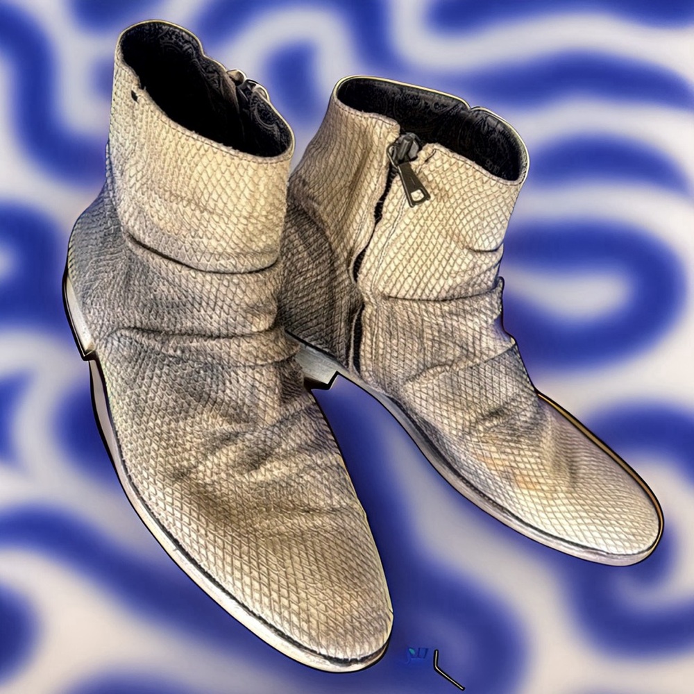 John Varvatos handmade snakeskin effect ankle-boots - worn in a film shoot